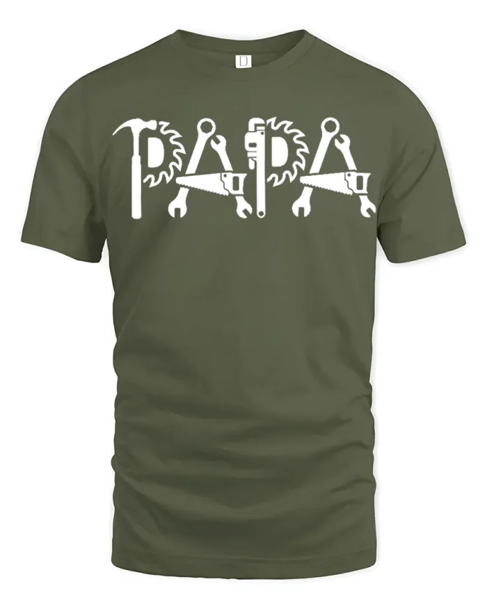 Papa Fix-It T-Shirt Tools Design Gift for Handy Dads - military green t-shirt on white background