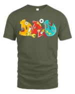 Colorful Dad T-Shirt with Tools Fun Father’s Day Gift Tee - military green t-shirt on white background