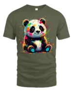Neon Paint Splash Panda T-Shirt Vibrant Animal Art Tee - military green t-shirt on white background