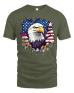 American Eagle Flag T-Shirt Patriotic USA Graphic Tee - military green t-shirt on white background