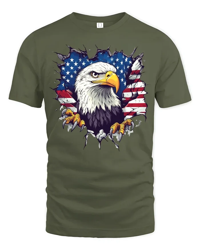 American Eagle Flag T-Shirt Patriotic USA Graphic Tee - military green t-shirt on white background