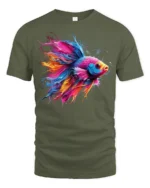 Color Splash Betta Fish T-Shirt Artistic Aquatic Tee - military green t-shirt on white background