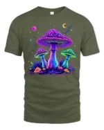 Psychedelic Glow Mushroom T-Shirt Trippy Nature Tee USA - military green t-shirt on white background