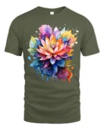 Psychedelic Lotus Flower T-Shirt Bold Botanical Design - military green t-shirt on white background