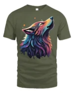 Galaxy Wolf Spirit T-Shirt Vibrant Cosmic Animal Tee - military green t-shirt on white background
