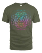 Om Symbol Yoga T-Shirt Colorful Sacred Design Tee - military green t-shirt on white background