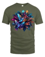 Hummingbird Flower T-Shirt Colorful Nature Art Tee - military green t-shirt on white background