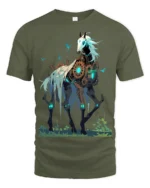 Steampunk Skeleton Horse T-Shirt Fantasy Dark Art Tee - military green t-shirt on white background
