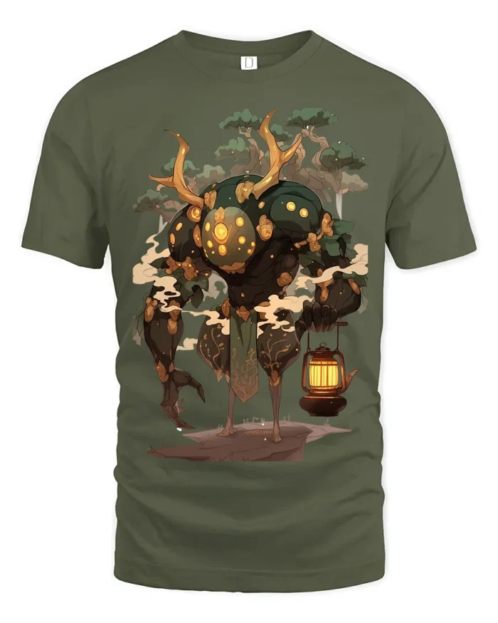 Forest Guardian T-Shirt Mythical Tree Spirit Graphic Tee - military green t-shirt on white background