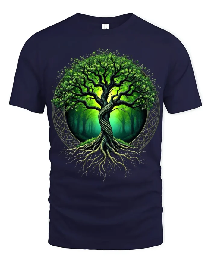Tree of Life Nature Forest Graphic T-Shirt Eco Style - navy t-shirt on white background