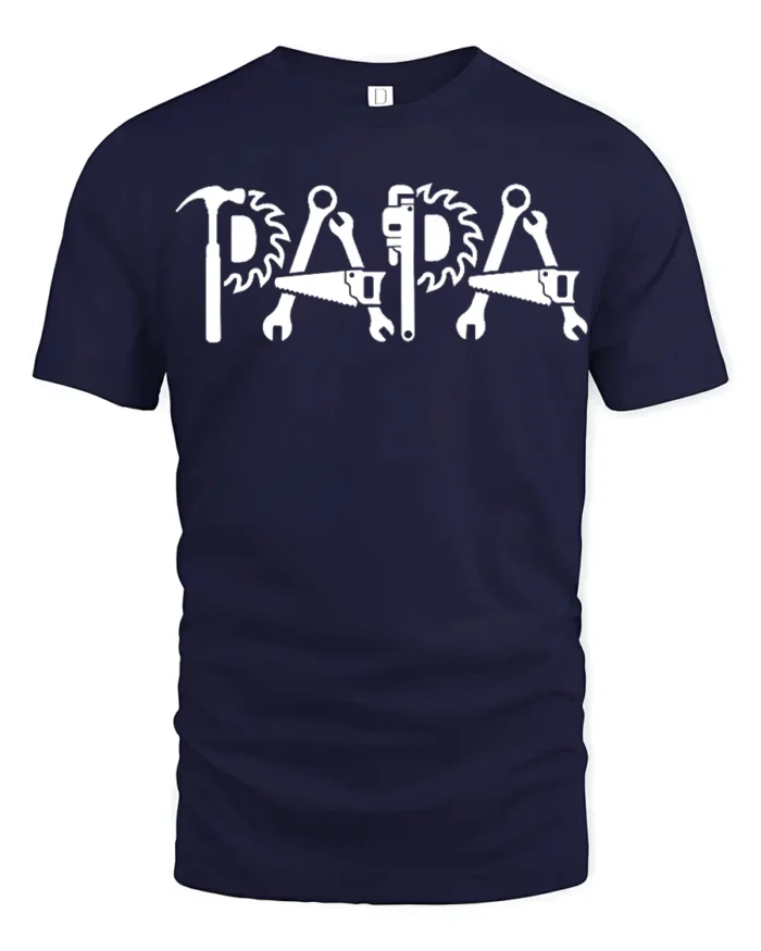 Papa Fix-It T-Shirt Tools Design Gift for Handy Dads - navy t-shirt on white background