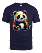 Neon Paint Splash Panda T-Shirt Vibrant Animal Art Tee - navy t-shirt on white background