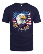 American Eagle Flag T-Shirt Patriotic USA Graphic Tee - navy t-shirt on white background