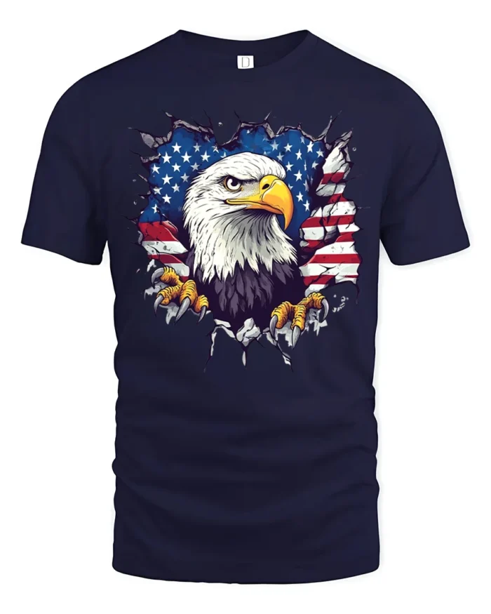 American Eagle Flag T-Shirt Patriotic USA Graphic Tee - navy t-shirt on white background