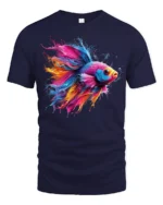 Color Splash Betta Fish T-Shirt Artistic Aquatic Tee - navy t-shirt on white background