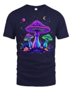 Psychedelic Glow Mushroom T-Shirt Trippy Nature Tee USA - navy t-shirt on white background