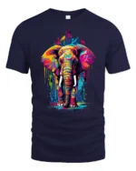 Colorful Elephant Graphic T-Shirt Artistic Safari Style - navy t-shirt on white background