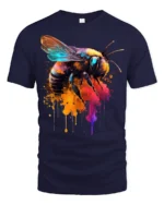 Abstract Bee Graphic T-Shirt Bold Colorful Design - navy t-shirt on white background