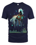 Steampunk Skeleton Horse T-Shirt Fantasy Dark Art Tee - navy t-shirt on white background