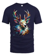 Psychedelic Deer T-Shirt Bold Colorful Nature Shirt - navy t-shirt on white background