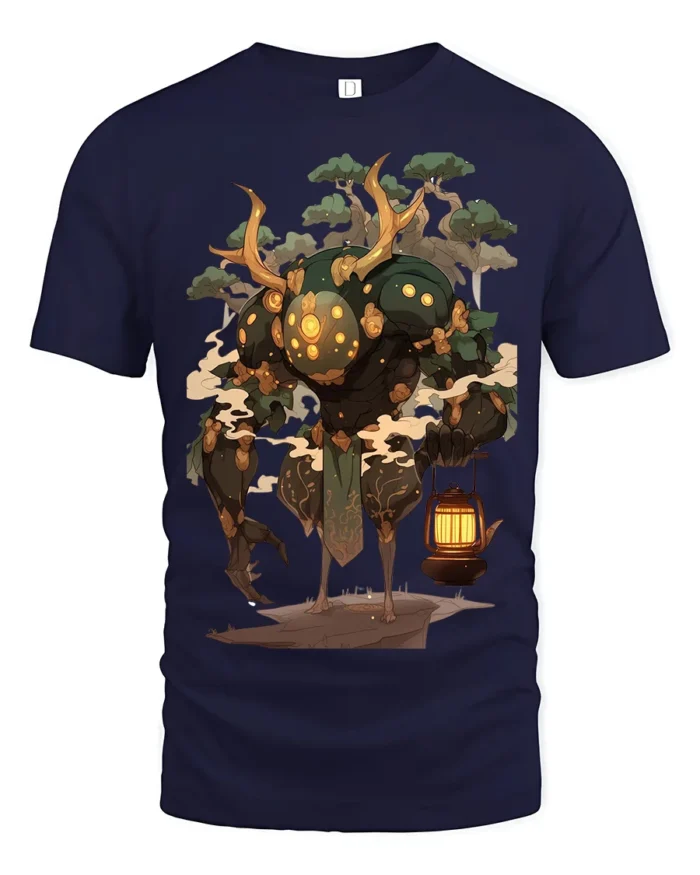 Forest Guardian T-Shirt Mythical Tree Spirit Graphic Tee - navy t-shirt on white background