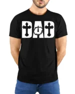Christian Dad T-Shirt with Cross and Crown of Thorns Print - model wearing black shirt, hands behind back