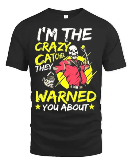 Funny Skeleton Catcher T-Shirt Wild Baseball Humor Tee - black t-shirt on white background