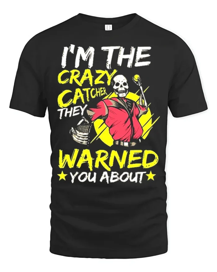 Funny Skeleton Catcher T-Shirt Wild Baseball Humor Tee - black t-shirt on white background
