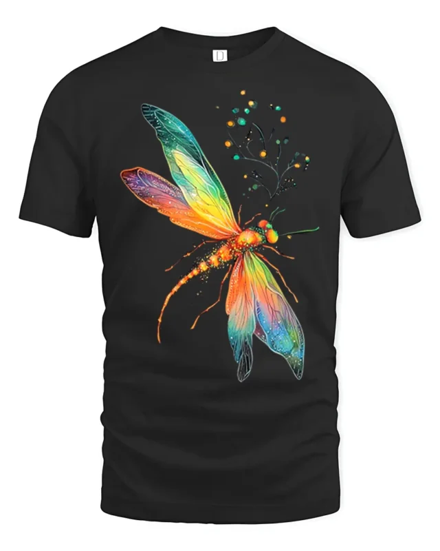 Rainbow Dragonfly T-Shirt Colorful Nature Insect Design - black t-shirt on white background