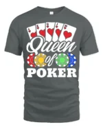 Ladies Queen of Poker T-Shirt with Chips and Card - gray t-shirt on white background