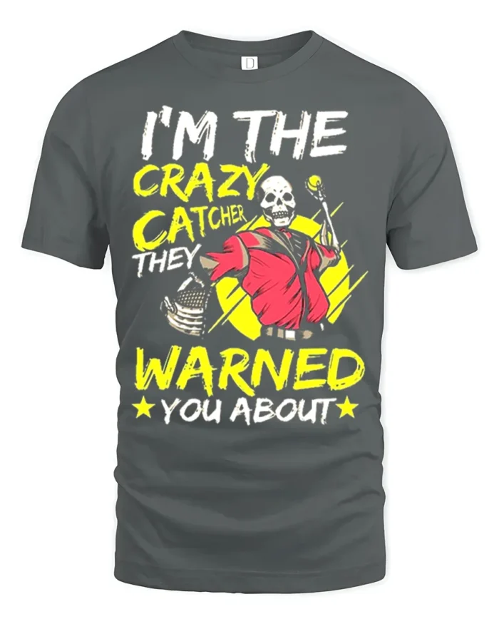 Funny Skeleton Catcher T-Shirt Wild Baseball Humor Tee - gray t-shirt on white background