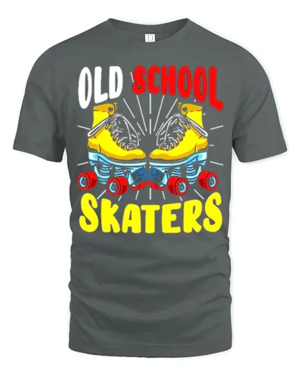Old School Skaters T-Shirt Retro Roller Skate Graphic Tee - gray t-shirt on white background