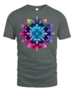 Vibrant Mandala Flower T-Shirt Spiritual Art Tee - gray t-shirt on white background