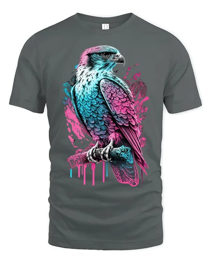 Neon Hawk T-Shirt  Bold Falcon Graphic Streetwear Tee - gray t-shirt on white background