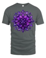 Psychedelic Floral Mandala T-Shirt Artistic Zen Style - gray t-shirt on white background