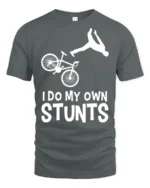 I Do My Own Stunts T-Shirt Funny Bike Fall Graphic Tee - gray t-shirt on white background