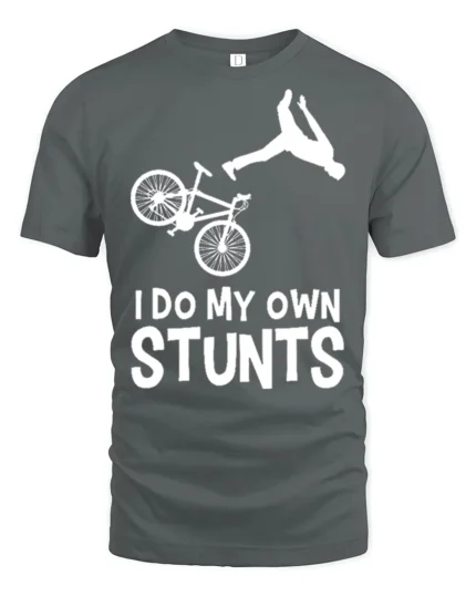 I Do My Own Stunts T-Shirt Funny Bike Fall Graphic Tee - gray t-shirt on white background