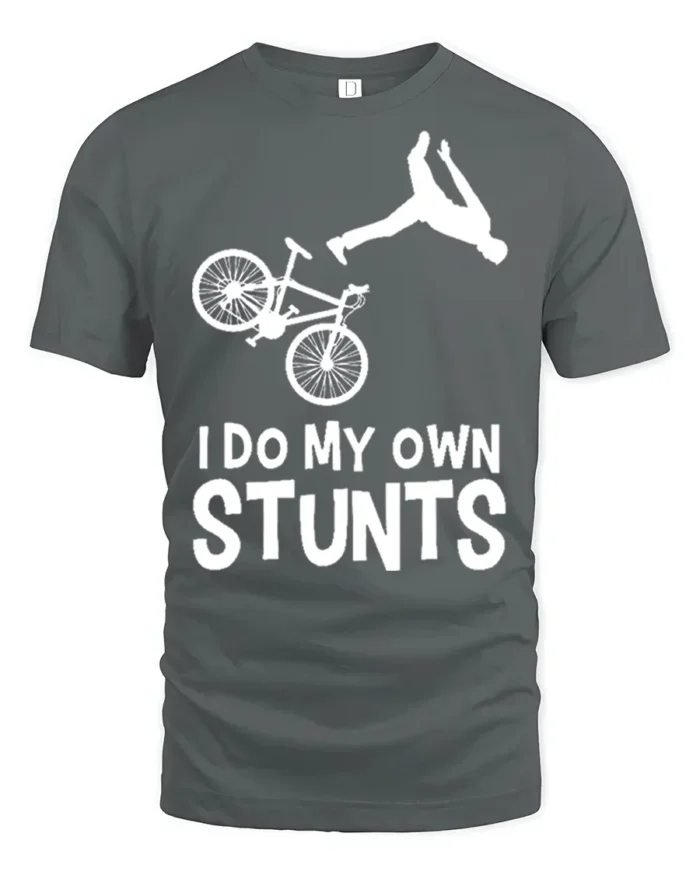 I Do My Own Stunts T-Shirt Funny Bike Fall Graphic Tee - gray t-shirt on white background
