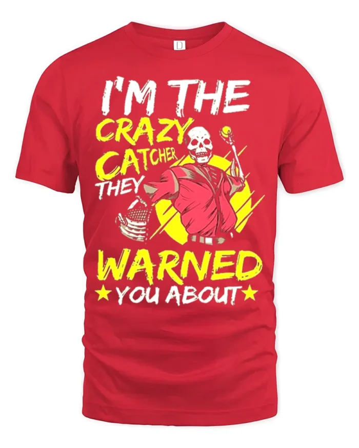 Funny Skeleton Catcher T-Shirt Wild Baseball Humor Tee - red t-shirt on white background