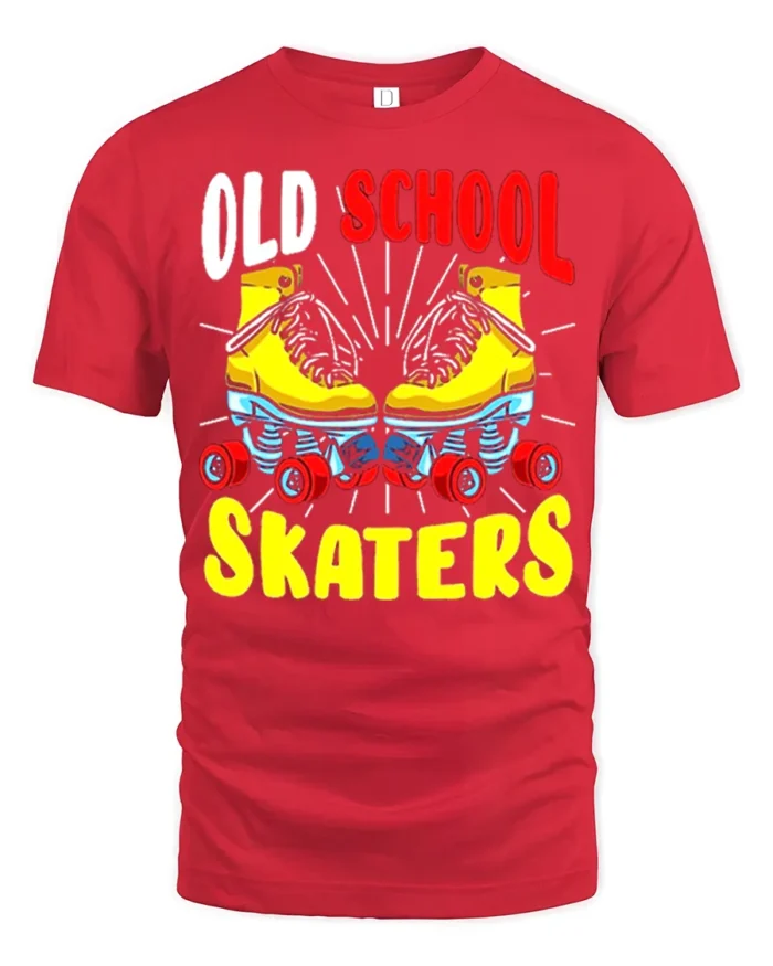 Old School Skaters T-Shirt Retro Roller Skate Graphic Tee - red t-shirt on white background