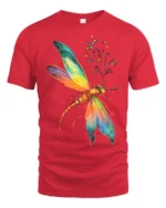 Rainbow Dragonfly T-Shirt Colorful Nature Insect Design - red t-shirt on white background