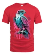 Neon Hawk T-Shirt Bold Falcon Graphic Streetwear Tee - red t-shirt on white background