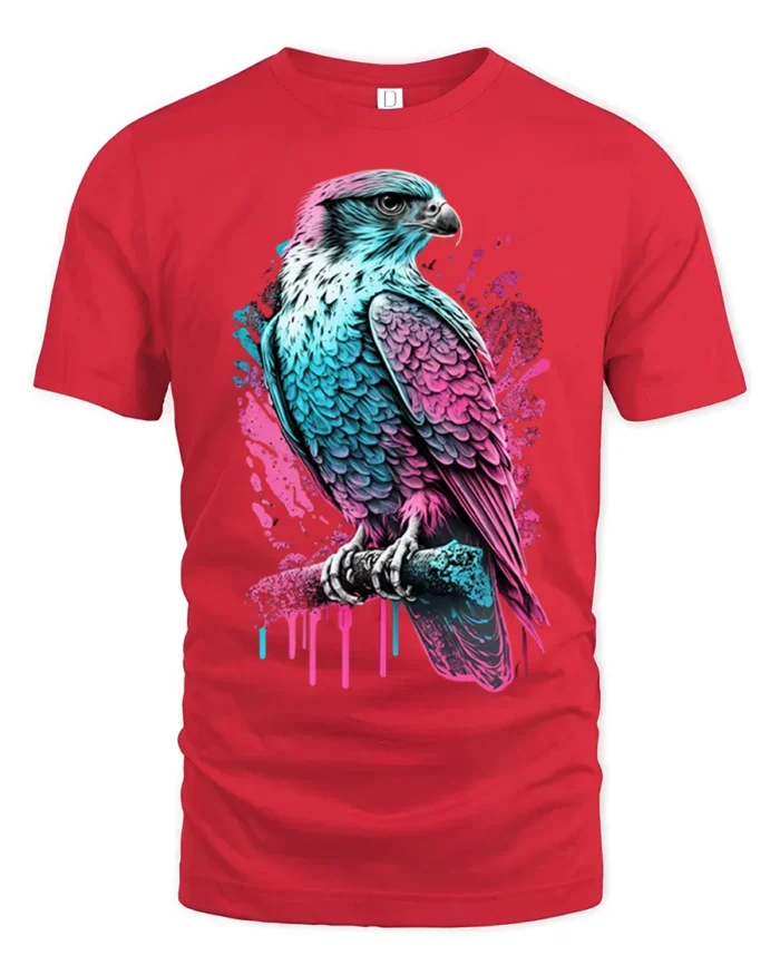 Neon Hawk T-Shirt  Bold Falcon Graphic Streetwear Tee - red t-shirt on white background