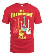Guitar Lover’s Retirement T-Shirt Soft Cotton Rock Tee - red t-shirt on white background