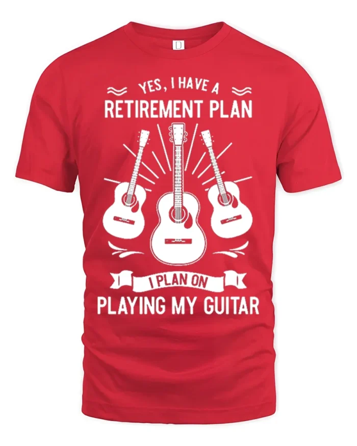 Retirement Plan Playing My Guitar T-Shirt Music Lover - red t-shirt on white background