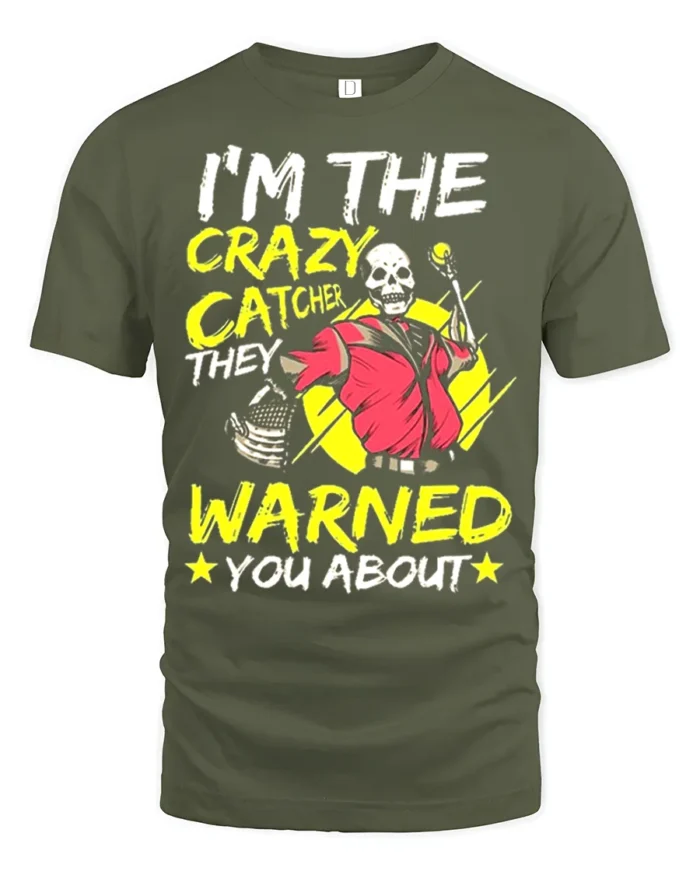 Funny Skeleton Catcher T-Shirt Wild Baseball Humor Tee - military green t-shirt on white background