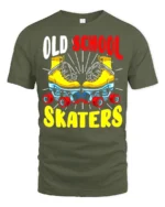 Old School Skaters T-Shirt Retro Roller Skate Graphic Tee - military green t-shirt on white background