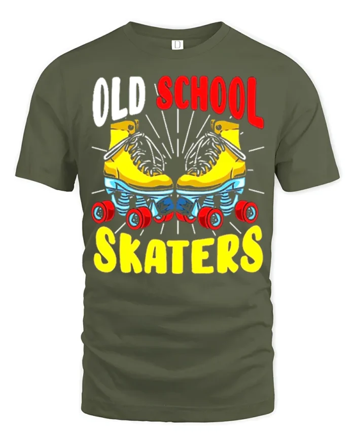 Old School Skaters T-Shirt Retro Roller Skate Graphic Tee - military green t-shirt on white background