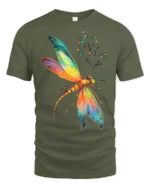 Rainbow Dragonfly T-Shirt Colorful Nature Insect Design - military green t-shirt on white background