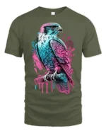 Neon Hawk T-Shirt Bold Falcon Graphic Streetwear Tee - military green t-shirt on white background